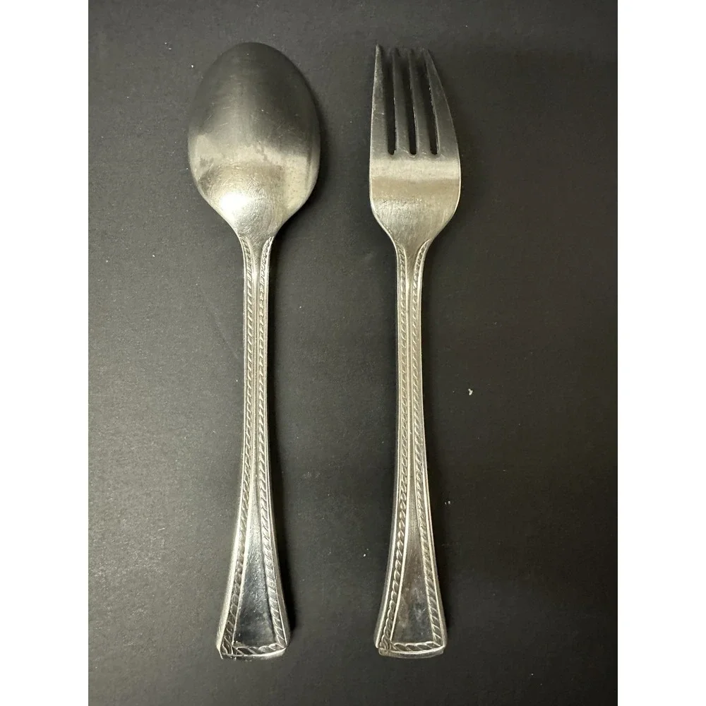Stainless Flatware Oval Soup Spoon Dinner Fork Twisted Rope/Cable Border Square